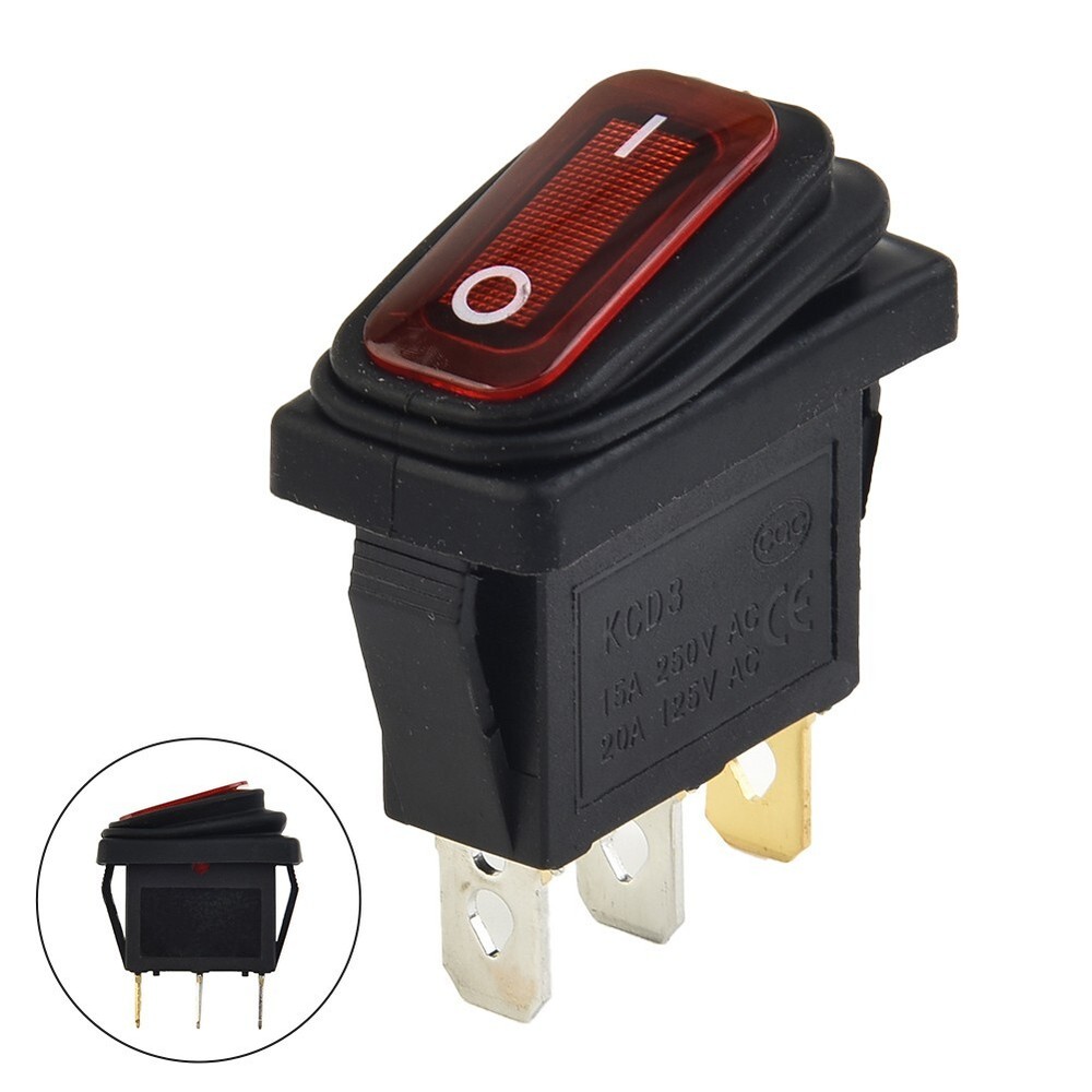 Switch Rocker Button With LED 3Pin Accessory Decoration High Power KCD3