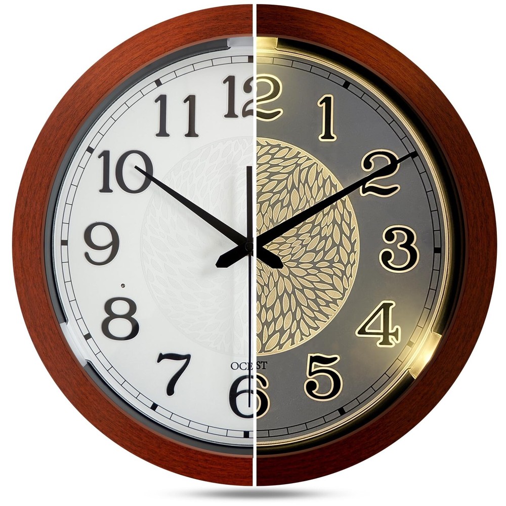 OCEST 13-Inch LED Wall Clock with Silent Night Light and Adjustable Brightness  