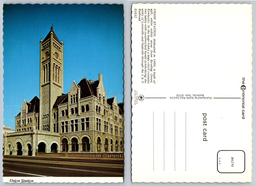 Nashville TN Union Station Postcard, L&N Railroad, Mike Roberts Continental