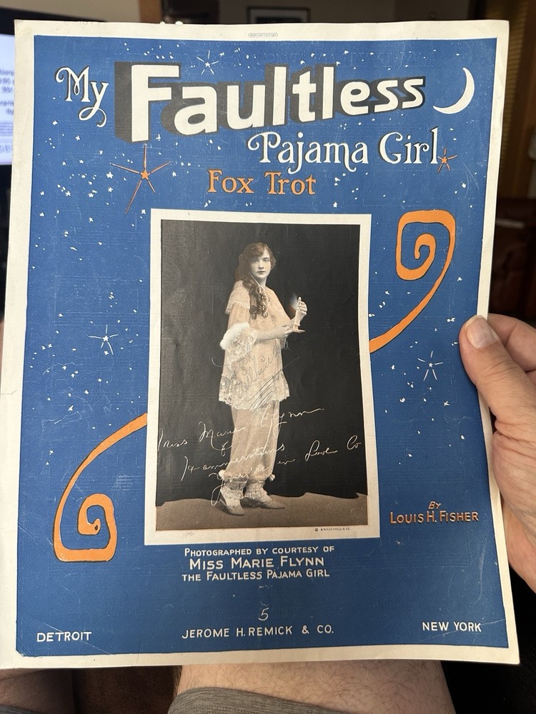 1917 11x14 ragtime sheet music MY FAULTLESS PAJAMA GIRL by Louis Fisher