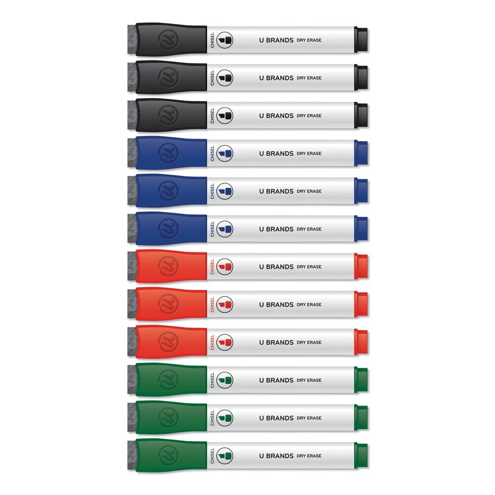 U Brands 3981U0112 Dry-Erase Markers - Assrtd Clrs/Brd Chsl Tp (12/Pack) New