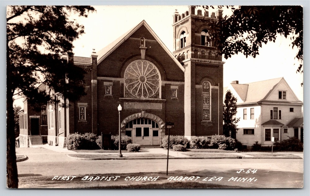 RPPC~Albert Lea Minnesota~First Baptist Church Front View~Real Photo Postcard