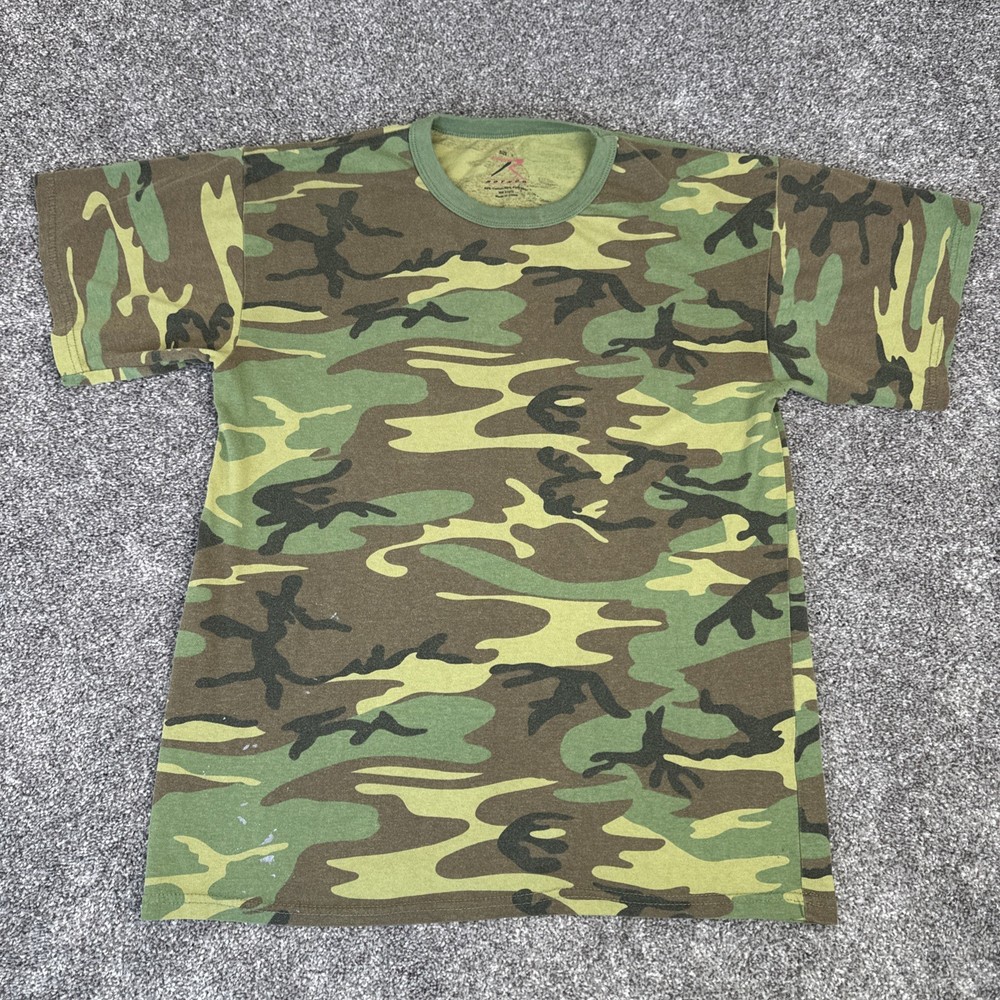 Rothco Woodland Camo Shirt Men's L Outdoors Hunting Woodlands Lightweight VTG