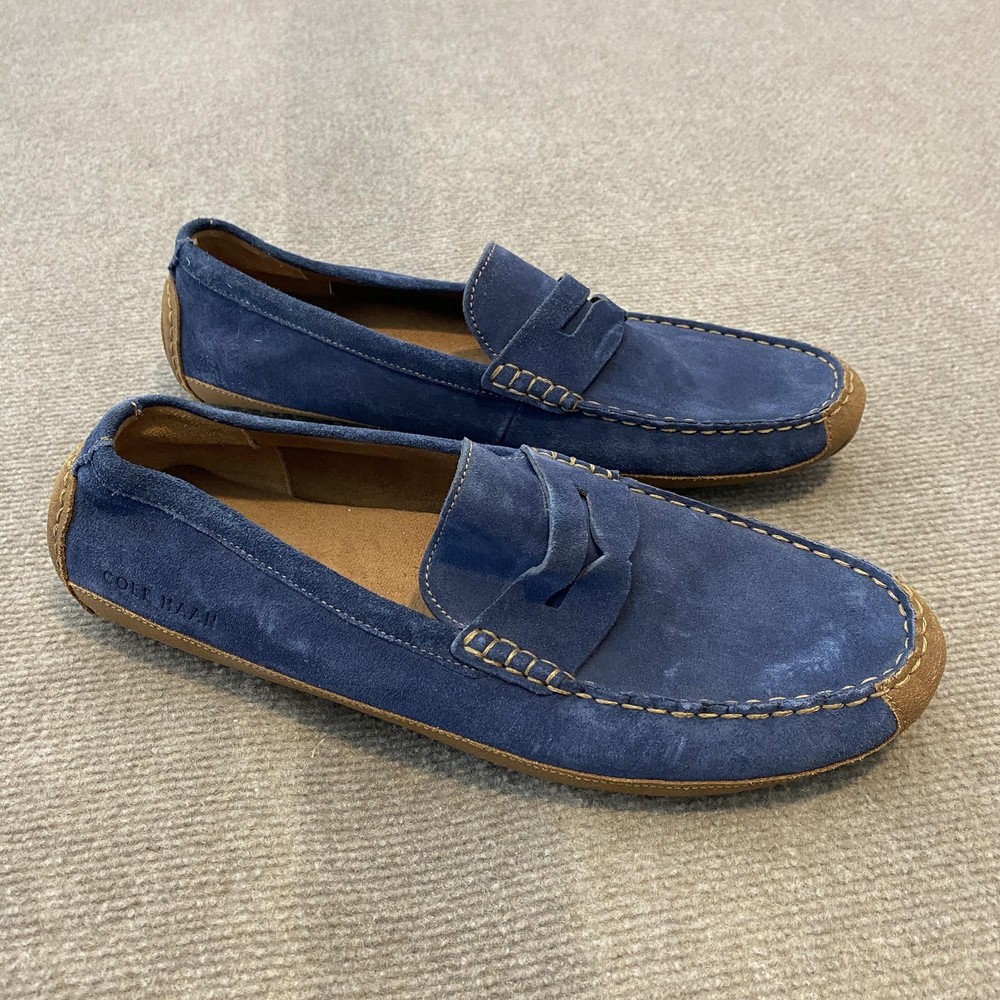 Cole Haan Grand.OS Loafer Shoes Mens Size 11 Blue Suede Penny Drivers C30973
