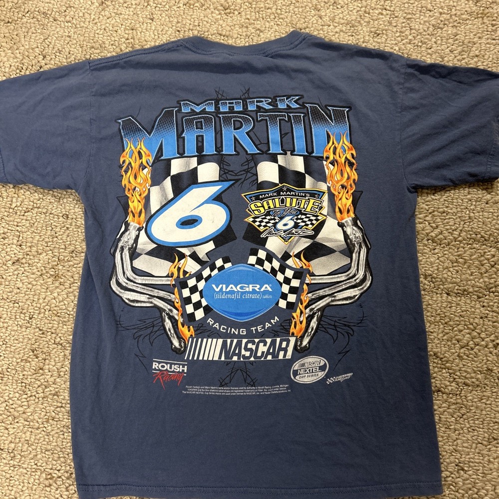 Vintage Mark Martin NASCAR T Shirt Mens MediumBlack #6 Viagra Racing Cup Y2K