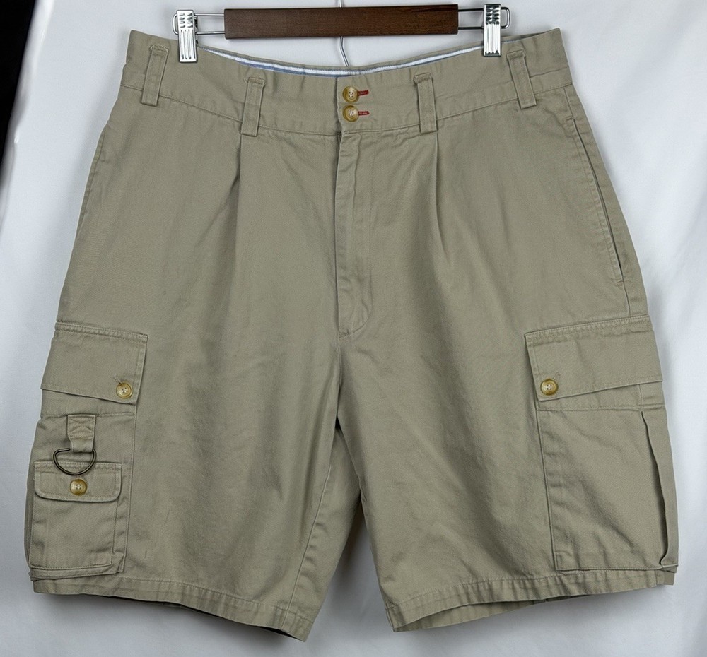 Bugle Boy Vintage Cargo Shorts Mens 36 (Fits 35) Khaki Pleated 90s Y2K Gorpcore