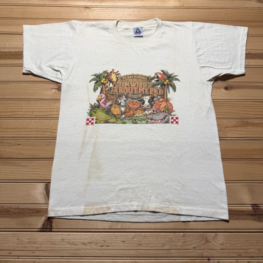 Vintage 90s Team Purina I'm Wild About My Pet Animals Graphic T-Shirt USA -Large