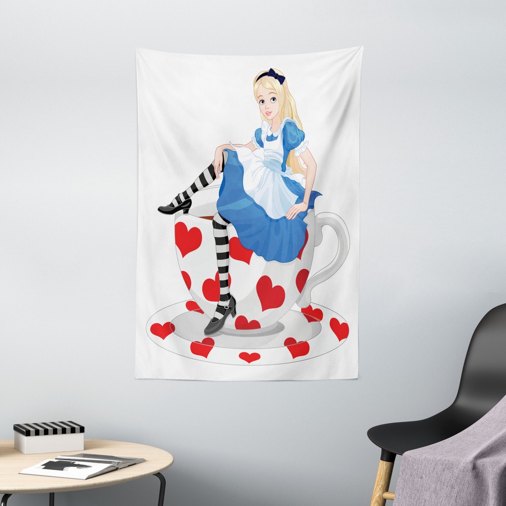 Colorful Tapestry Alice with Cup Print Wall Hanging Decor