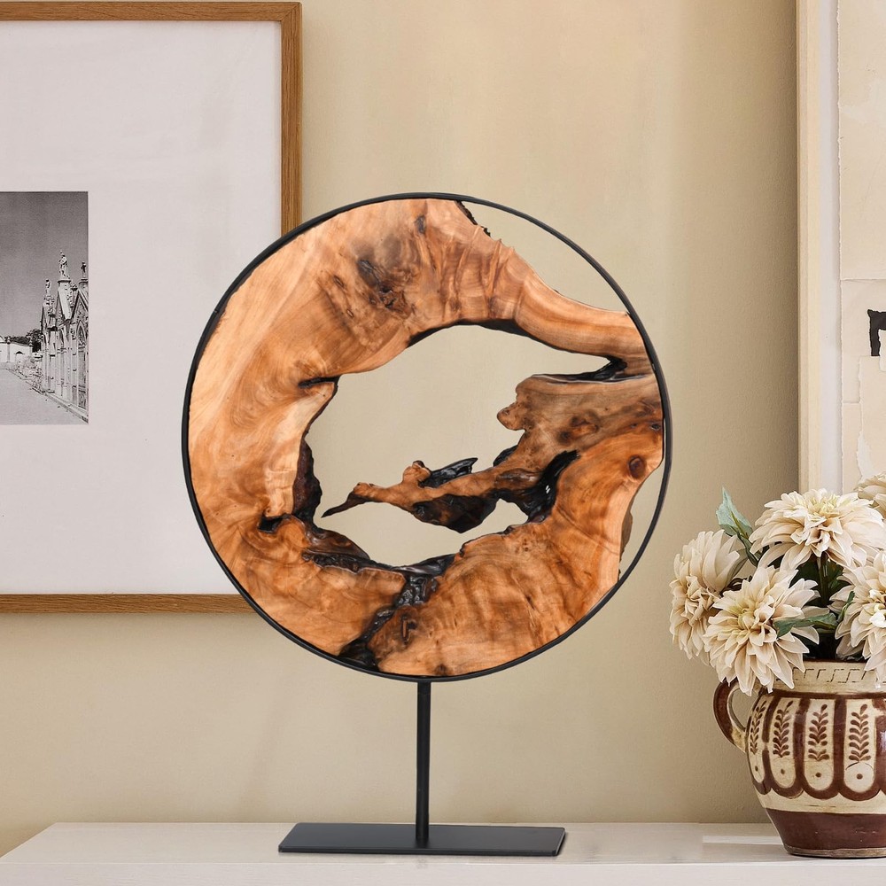 Round Cedar Wood Sculpture 13.77