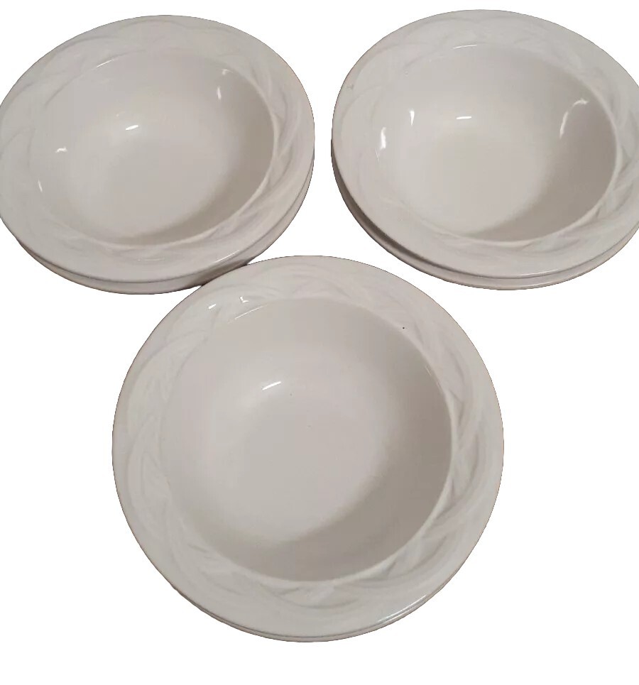 Pfaltzgraff Acadia White 4-Piece 6.5 Inch Basket Weave Cereal Bowls Set Made in USA-image