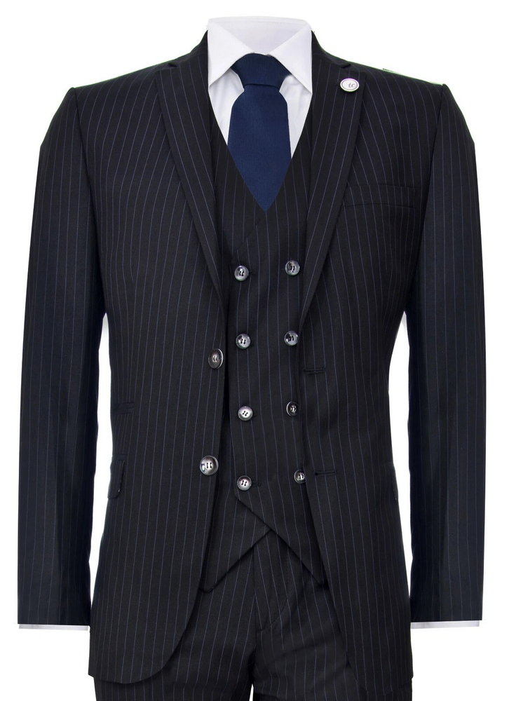 Mens 3 Piece Suit Gatsby 1920s Peaky Blinders Gangster Pinstripe Tailored Fit