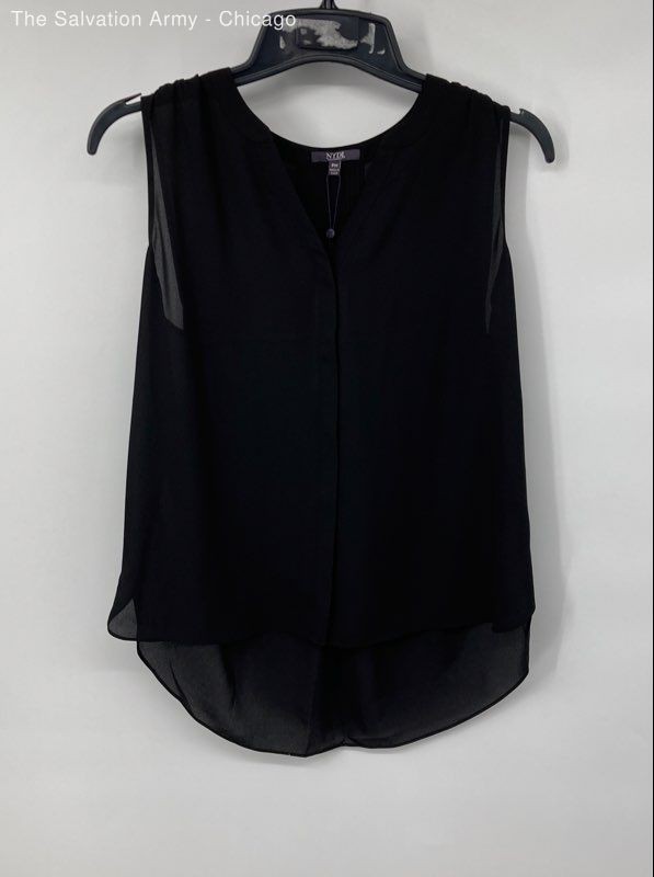 NYDJ Womens Black Classic Sheer Sleeveless Split Neck Blouse Top Size PM