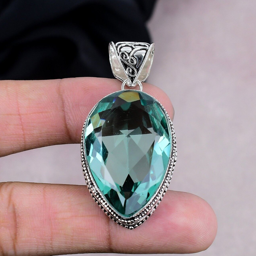 Aquamarine Gemstone Pendant 925 Sterling Silver Pendant Jewelry Party Wear Gift