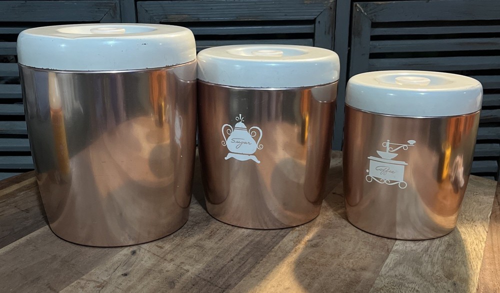 Set of 3 Vintage Retro West Bend Canister Set Pink Aluminum Nesting Kitchen