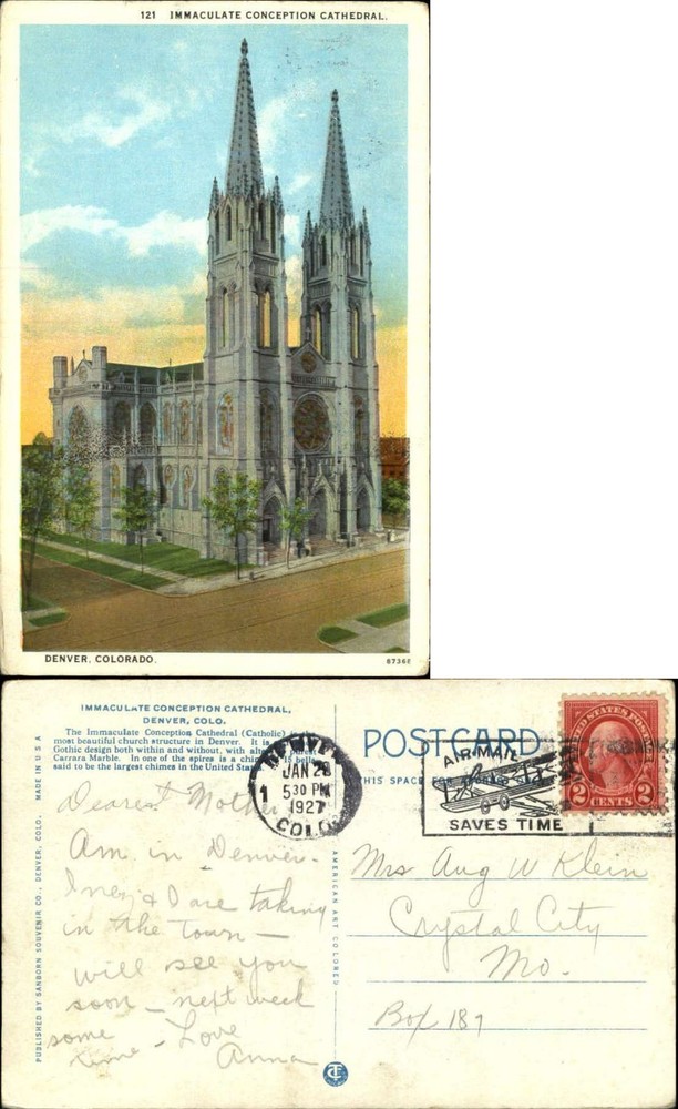 Immaculate Conception Cathedral Denver Colorado CO vintage postcard
