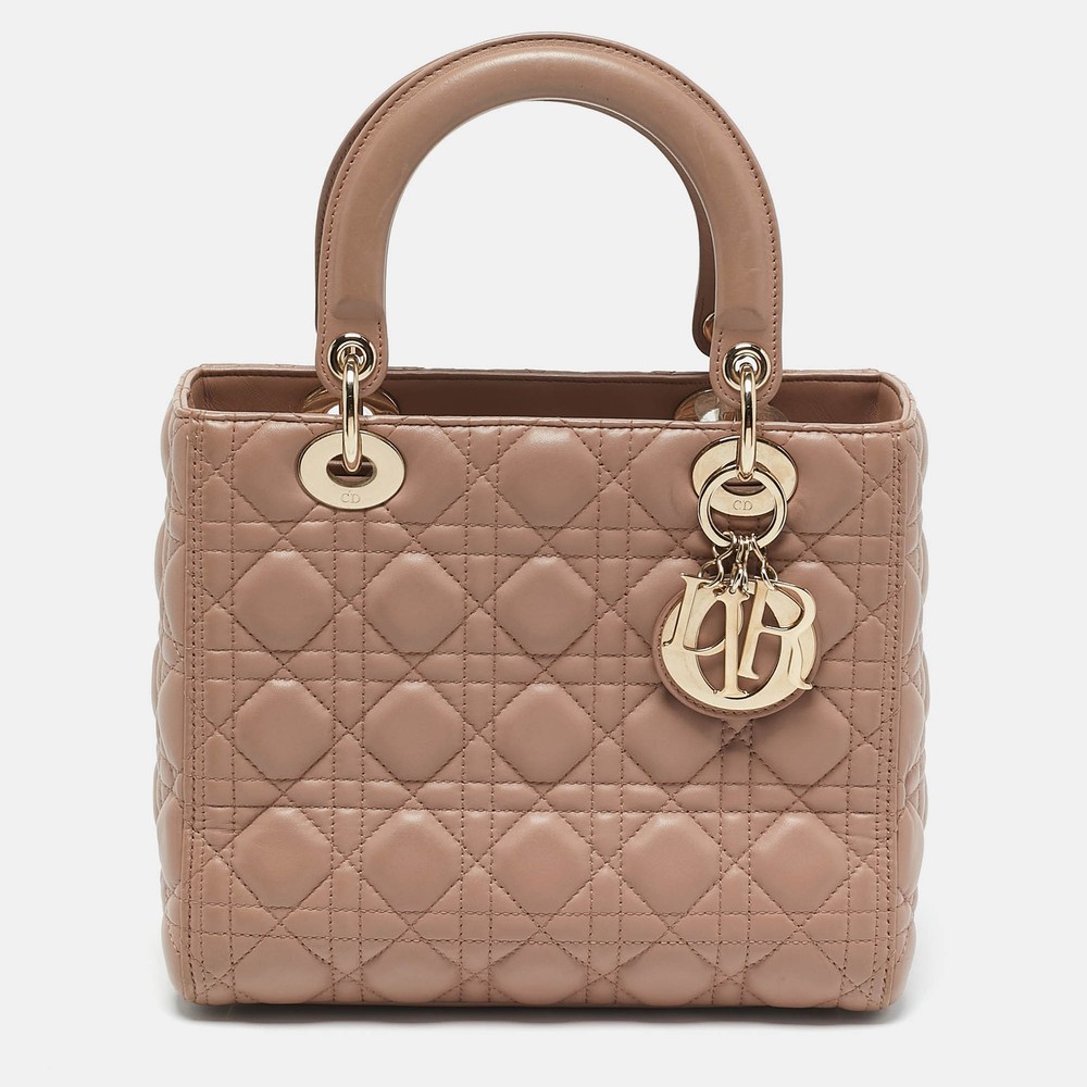 Dior Beige Cannage Leather Medium Lady Dior Tote Bag