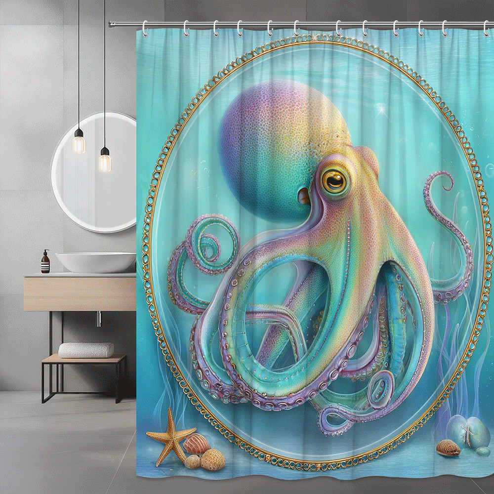 Rainbow Octopus Shower Curtain Ocean Sea Life Graphic