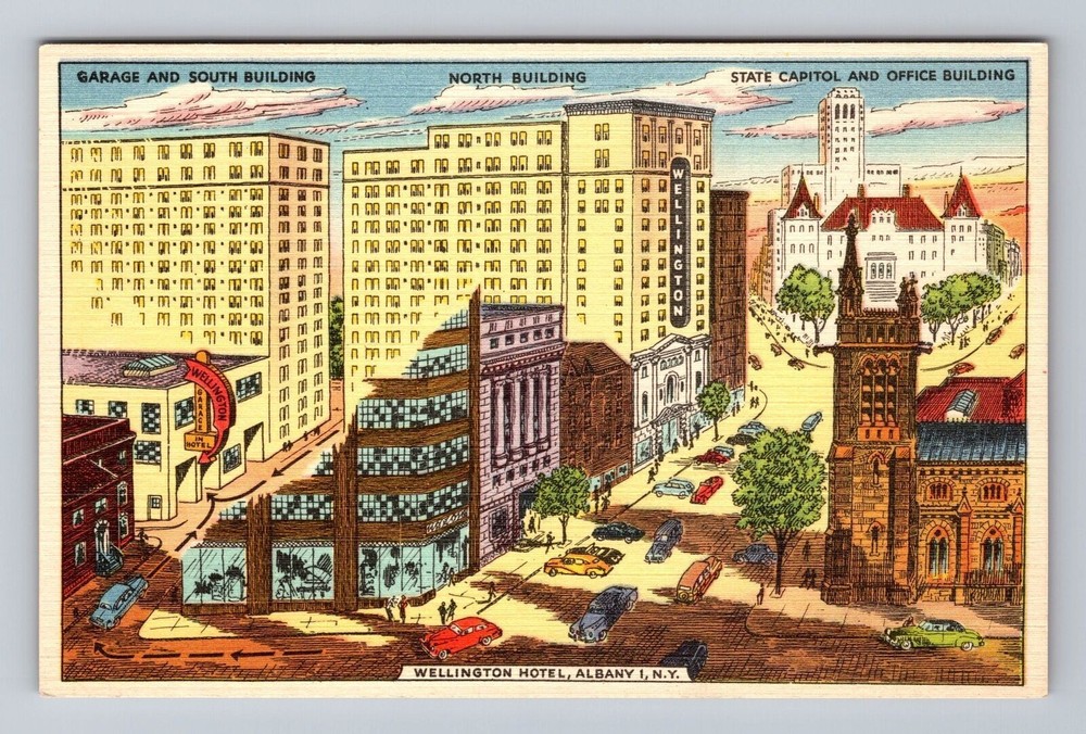 Albany NY-New York Wellington Hotel State Capitol Office Bldg. Vintage Postcard