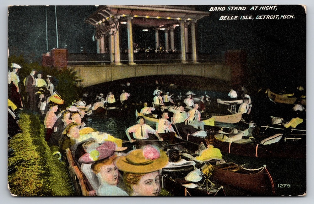 Band Stand at Night Belle Isle Detroit Michigan MI 1912 Postcard