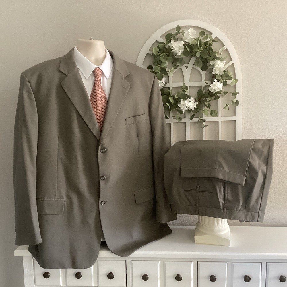 Jos A Bank Black Label Men’s 3 Btn 100% Wool 2 Pc Suit 50L 40X30 Drk Tan