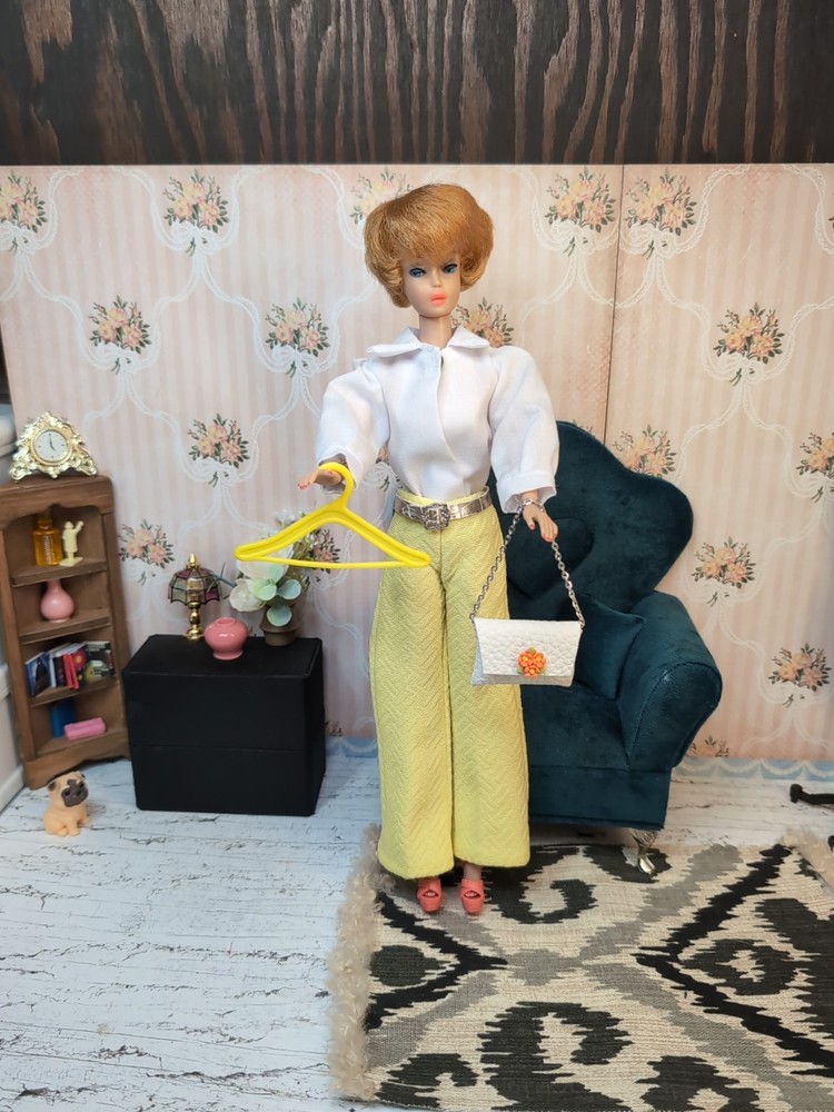 Vintage Barbie Clone Outfit- Pants, Blouse, Custom Purse, Shoes, Hanger, Belt