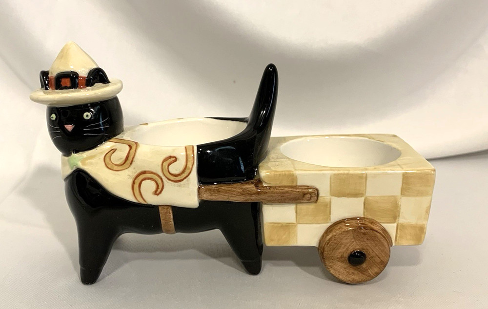 Yankee Candle Black Cat Pulling Wagon Tea Light Holder Halloween Themed