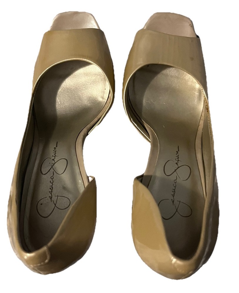 Jessica Simpson Beige Pearl Cream Heels Size 5 Shiny Finish