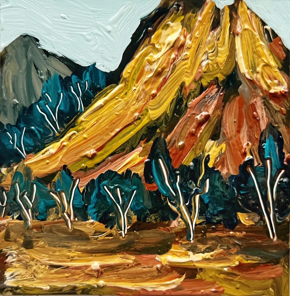 Abstract Mountain Forest Landscape Oil Painting Ukraine Signed Art 4 Inch-image