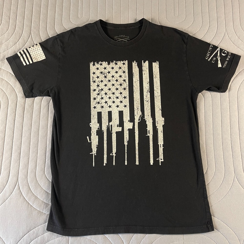 Grunt Style Shirt Mens Large Black USA Flag Rifle Graphic T-Shirt Tee Patriotic