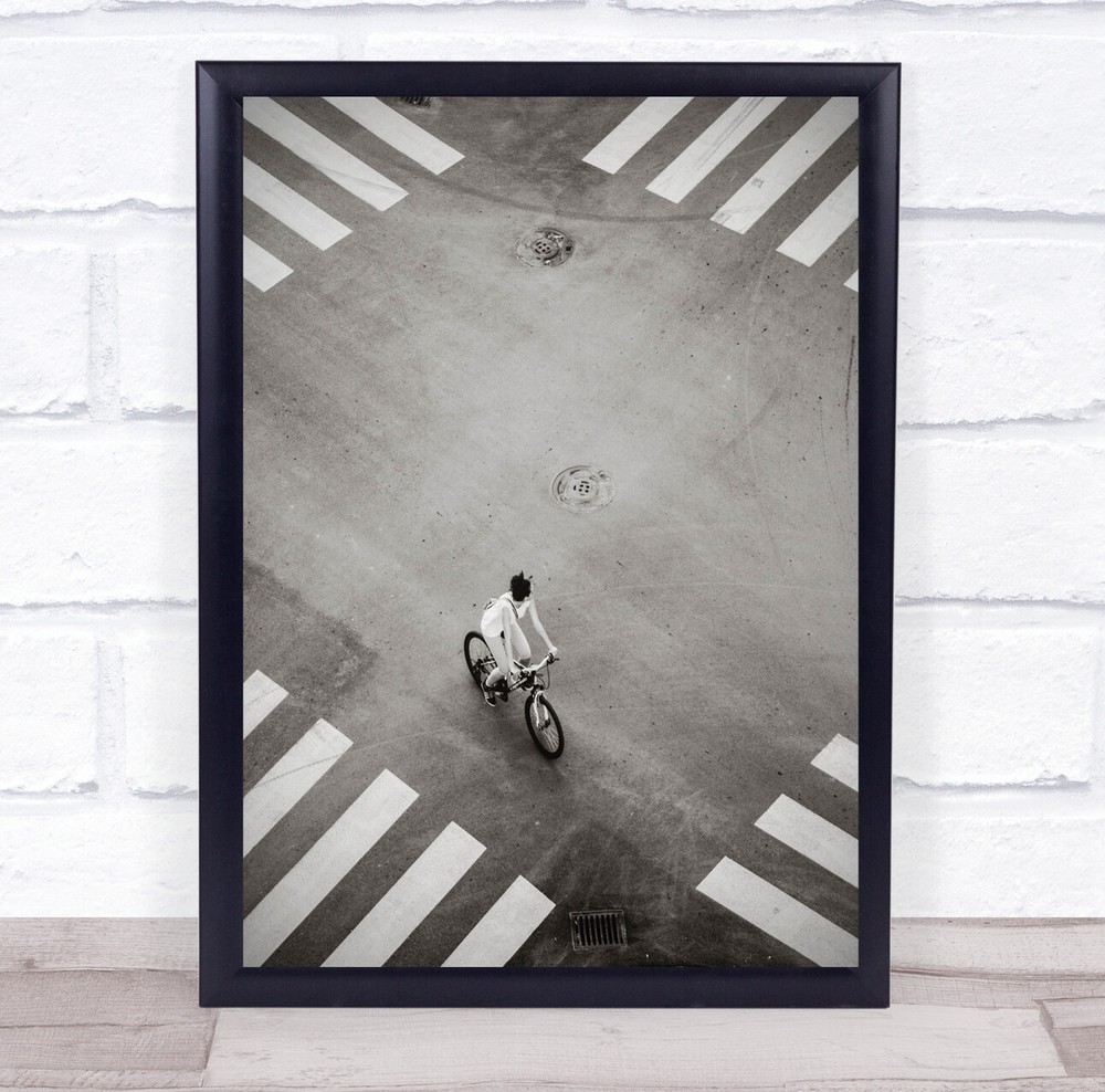 Street Above Aerial Crosswalk Zebra Crossing Bike Bicycle Wall Art Print