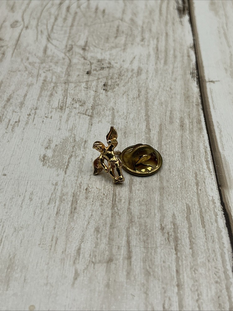 Vintage Gold Tone Guardian Angel Cherub Lapel Pin Brooch