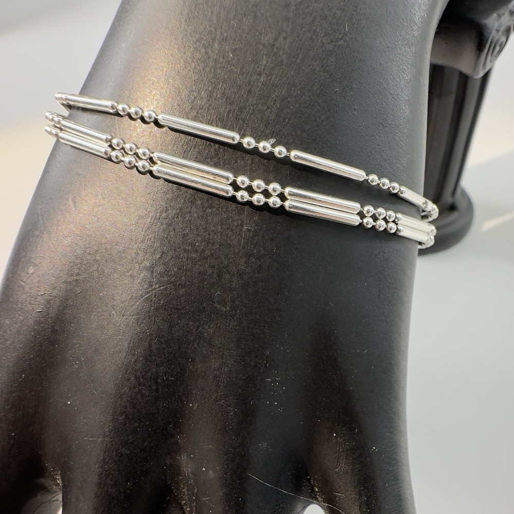 Vintage FAS Sterling Silver Italy 925 3 Strand Bar & Beaded Bracelet 6.75”