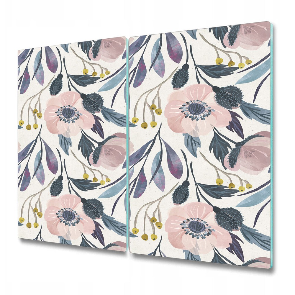Serving Chopping Board Glass Cover Floral poppies Vintage botanical illustration