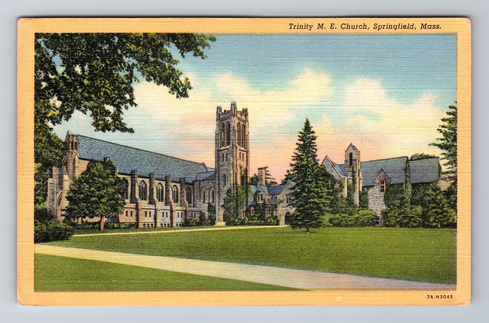 Springfield MA-Massachusetts, Trinity M.E. Church, Antique Vintage Postcard
