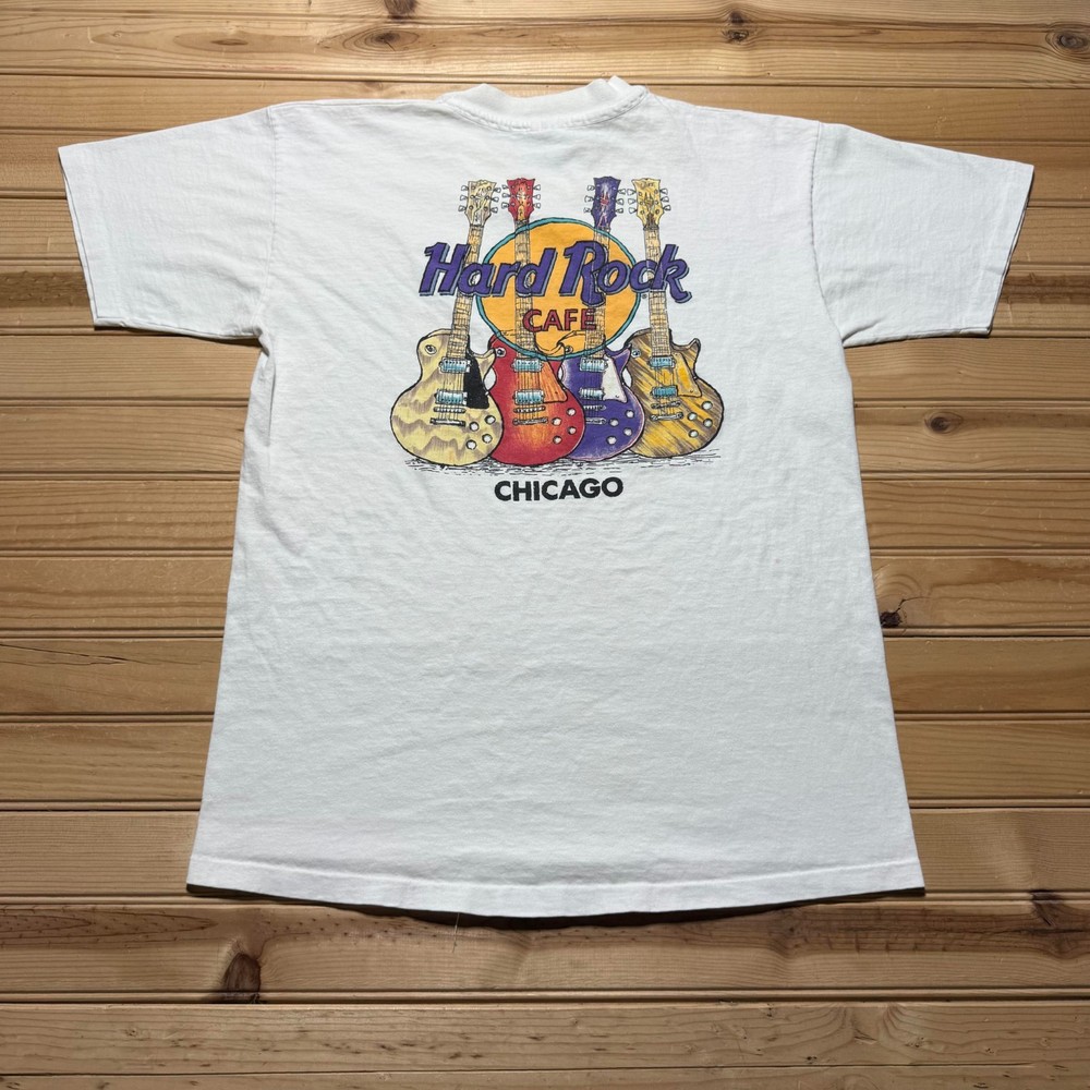 Vintage 90s Hard Rock Cafe Chicago Les Paul Guitars Souvenir T-Shirt USA - Large