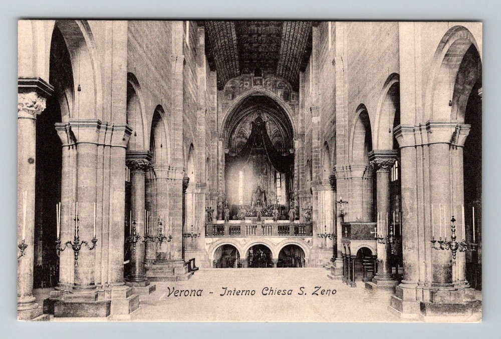 Italy- Verona Interior Church Of Saint Zeno Old Post Card View Vintage Postcard