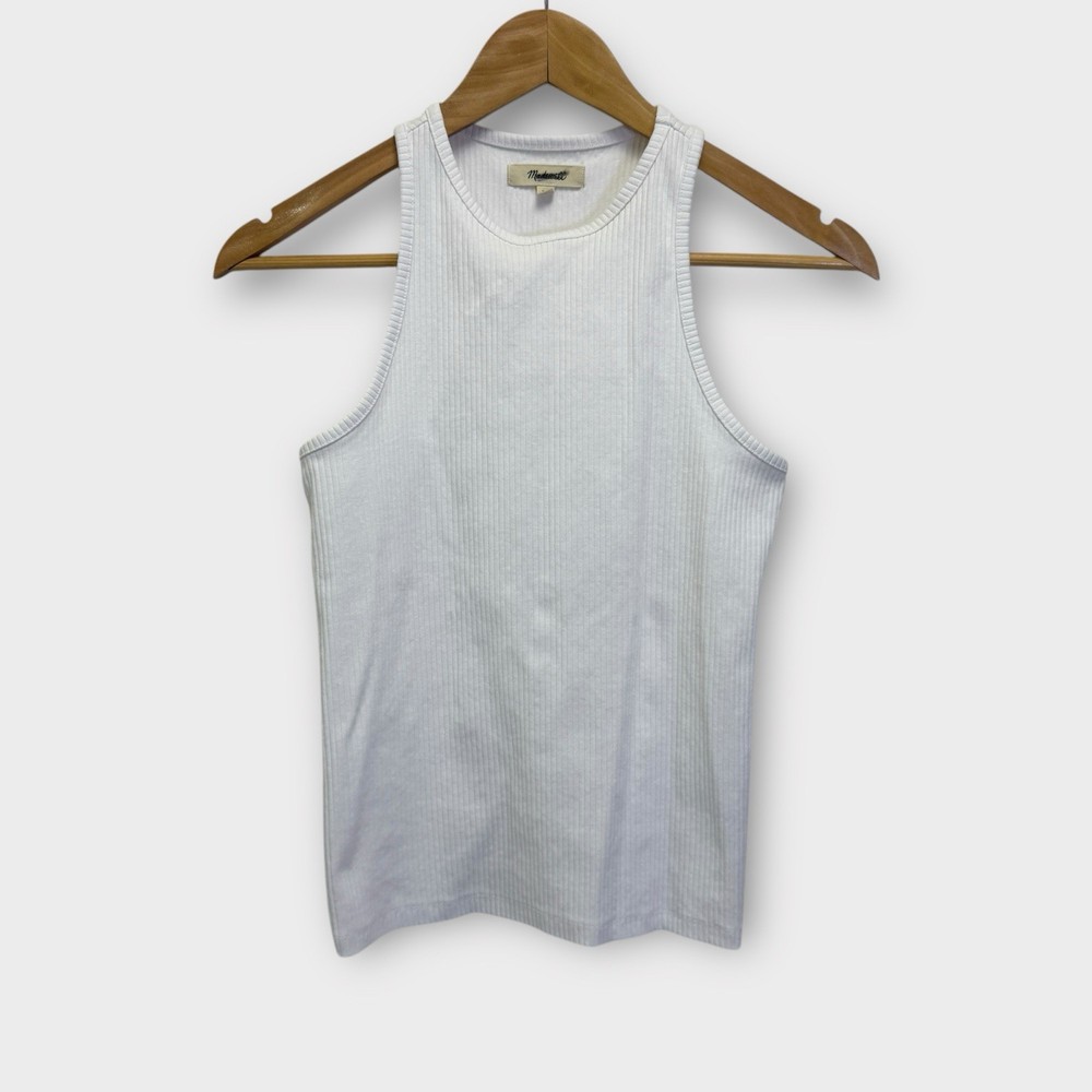 Madewell Highneck Tank Top in Sleekhold Womens Size XS White Ribbed