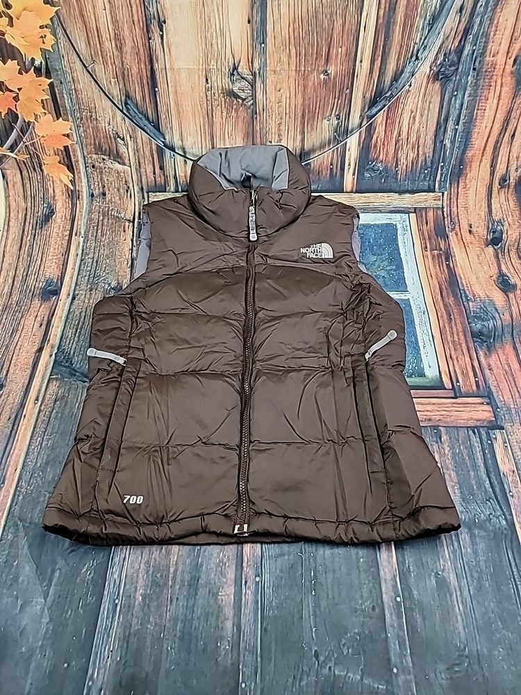 The North Face Womens Nuptse 700 Down Puffer Vest Small Brown Zip