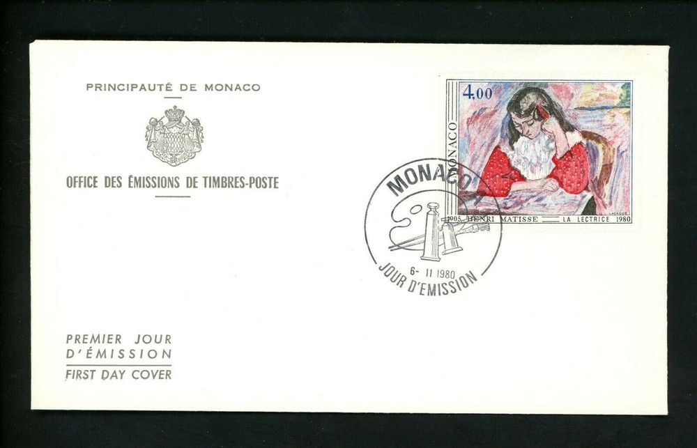 Postal History Monaco FDC #1244 art paintings 1980