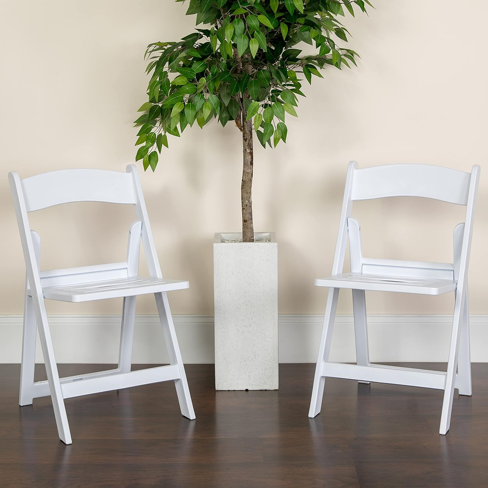2-Pack White Resin Slatted Folding Chairs for Indoor and Outdoor Events