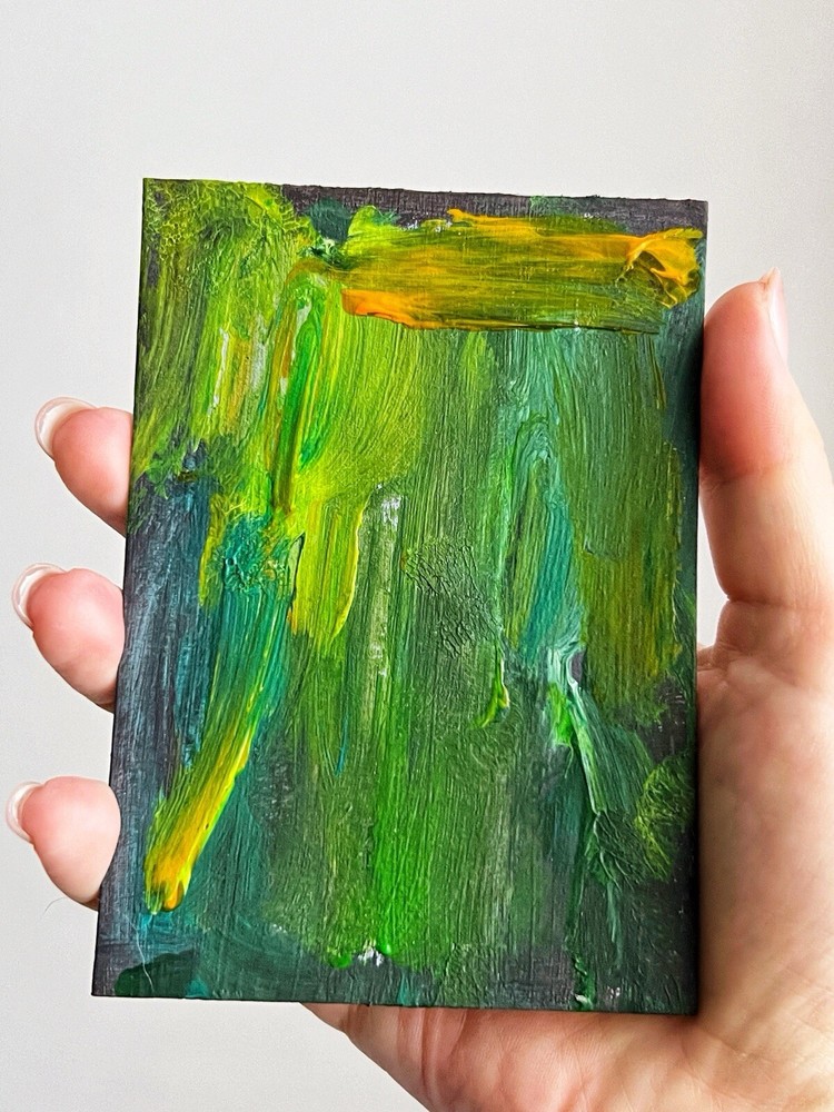 Abstract Green Art Greenery Wall Art Yellow Orange Small Painting Acrylic Art
