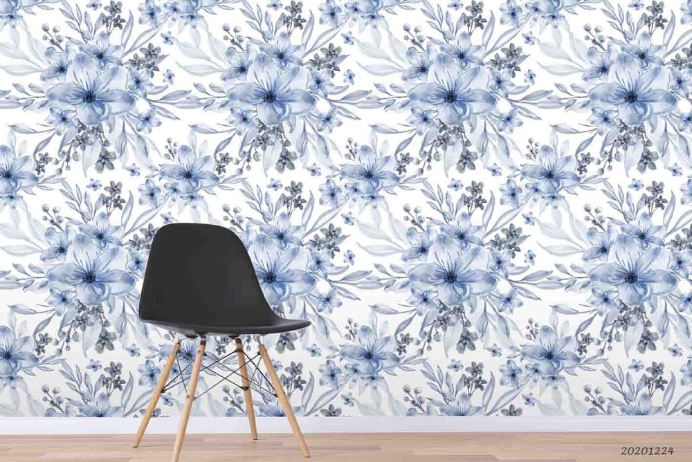 3D Blue Flowers Watercolor Pattern Wall Murals Wallpaper Murals Wall Sticker