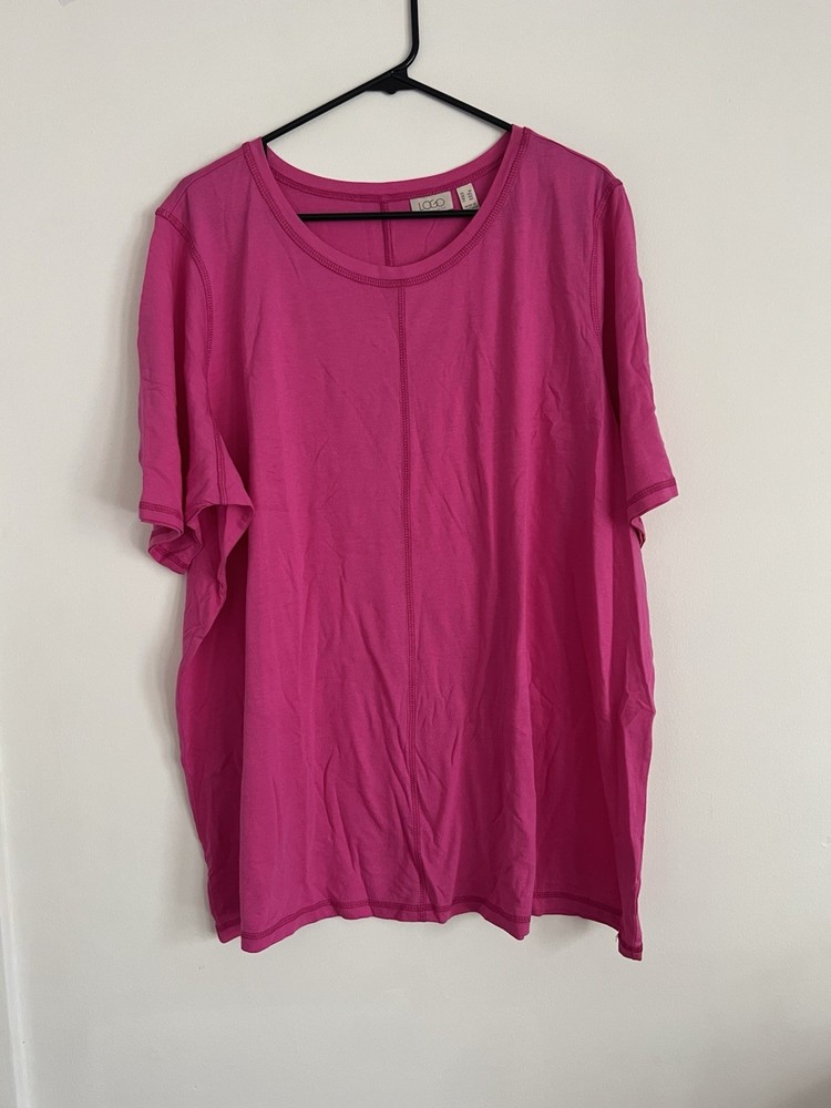 LOGO Lori Goldstein The Tee Top Pink Tunic  Short Sleeve Cotton Plus 3X
