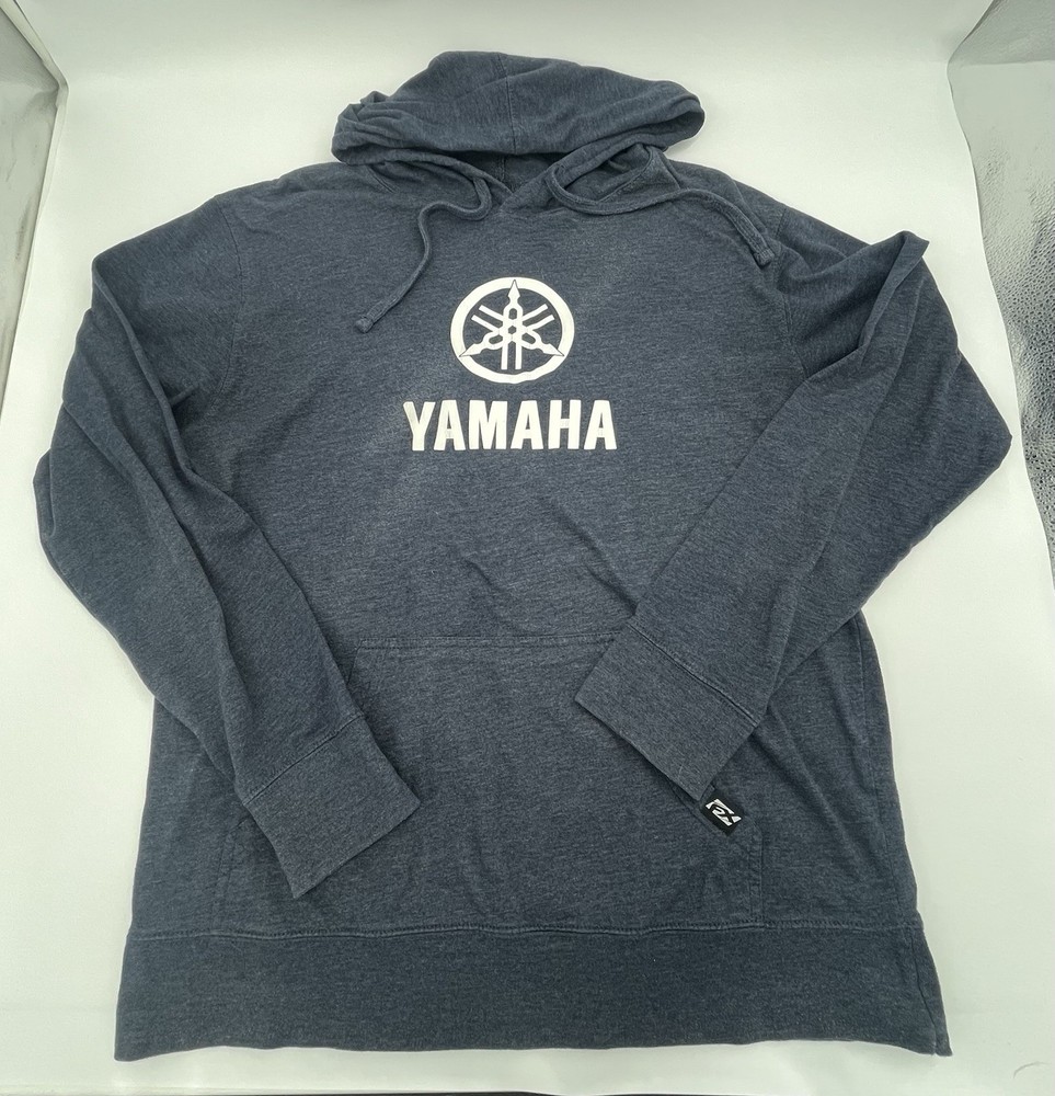 Yamaha Men’s Blue Hooded Long Sleeve Tee Shirt Size Large