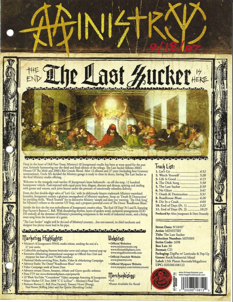 MINISTRY Rare VINTAGE 2007 PROMO TRADE AD Poster for Sucker MINT 8.5x11