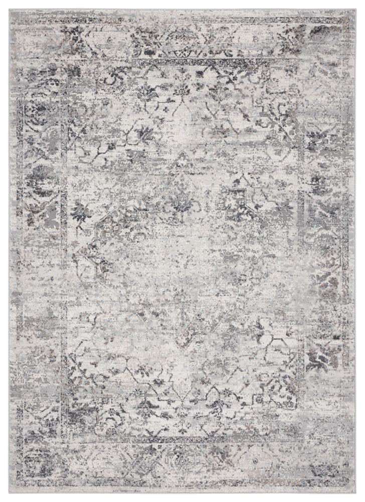 Vintage Gray Floral Scroll Border Area Rug 5x7 Feet