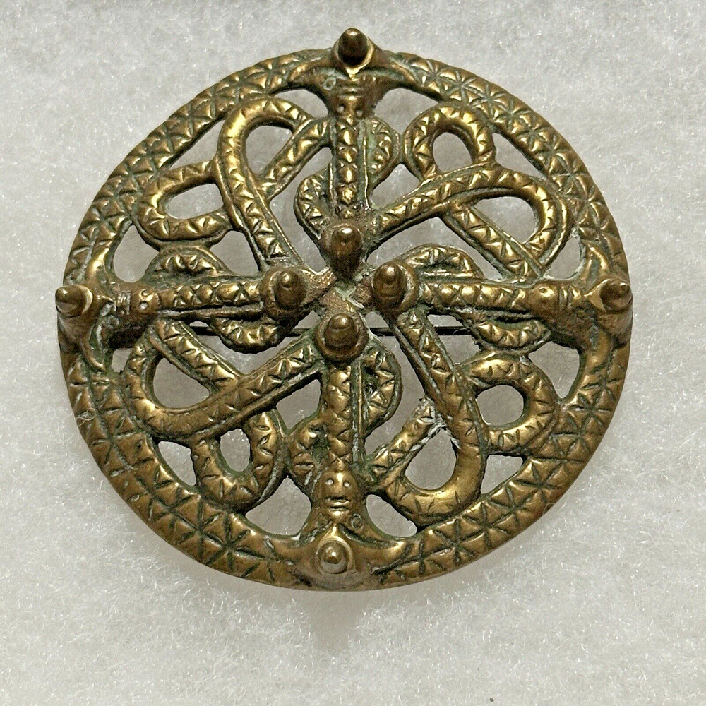 KALEVALA KORU KK Finland Beautiful Vintage Bronze Brooch Snake Motif Verdigris