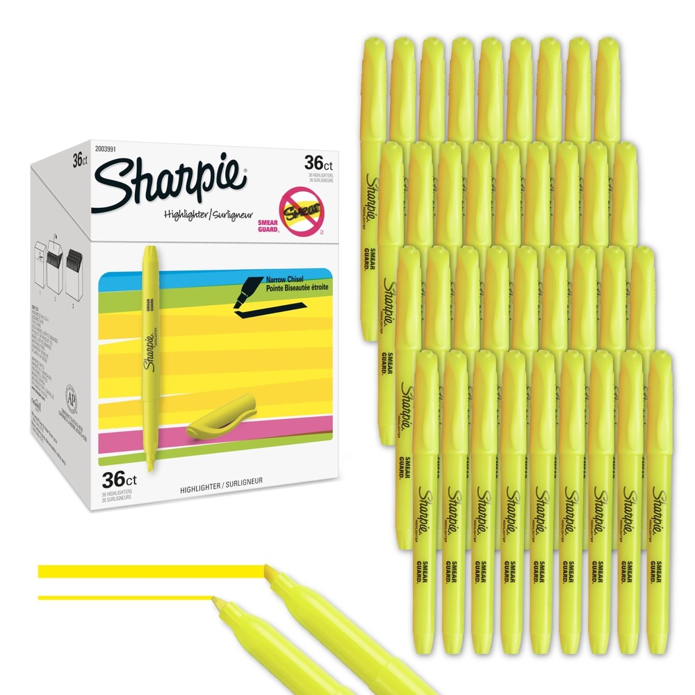 Sharpie Pocket Highlighters, Chisel Tip, Fluorescent Yellow, 36-Count Set for...