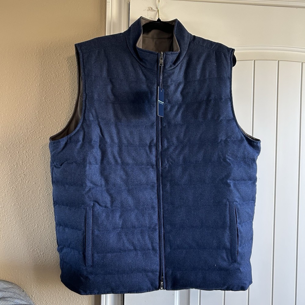 $595 Peter Millar Whistler Reversible Vest Puffer Blue/Brown MF24XZ52 Size XL