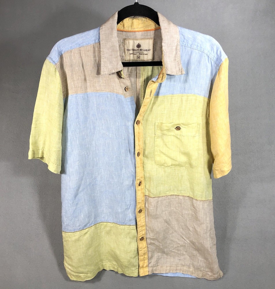 Multi Color Block Linen Shirt Short Sleeve Pastels Territory Ahead Men’s Medium
